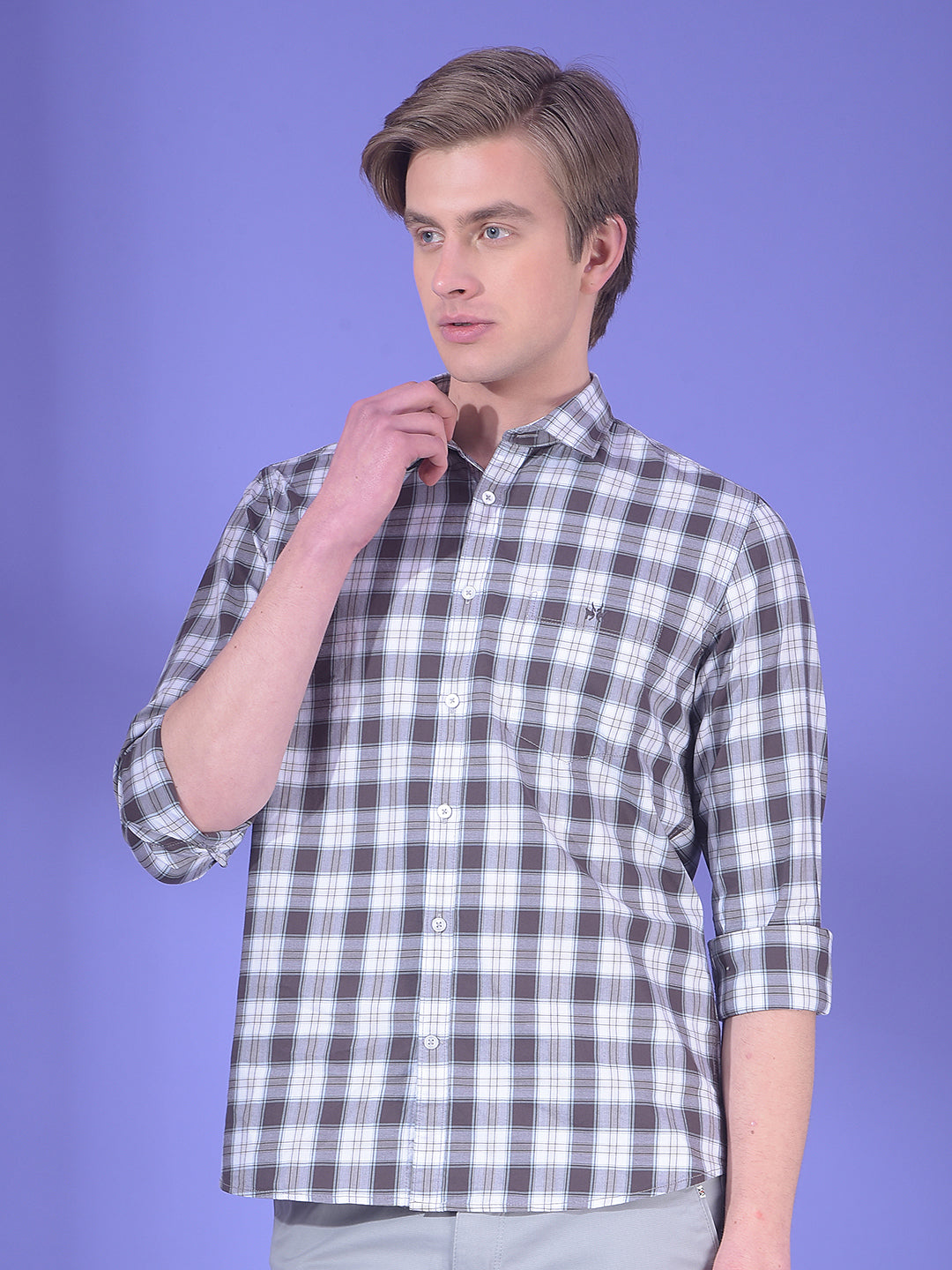 Brown Checked 100% Cotton Shirt