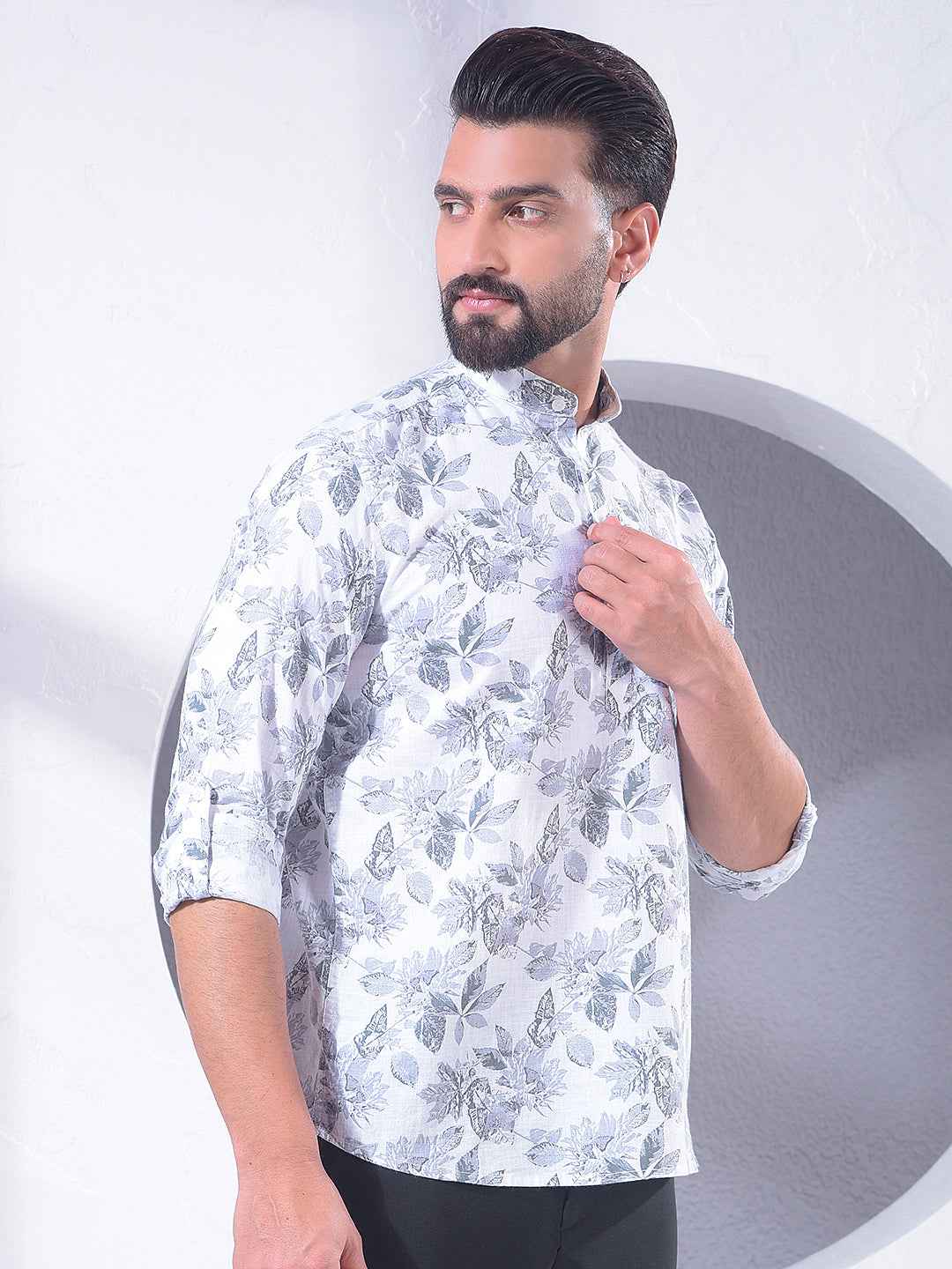 Grey Floral Print 100% Cotton Kurta