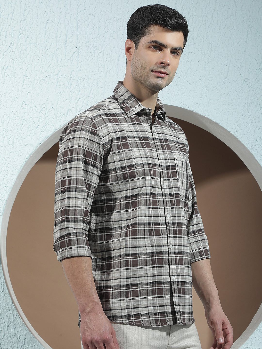 Brown 100% Cotton Checked Shirt