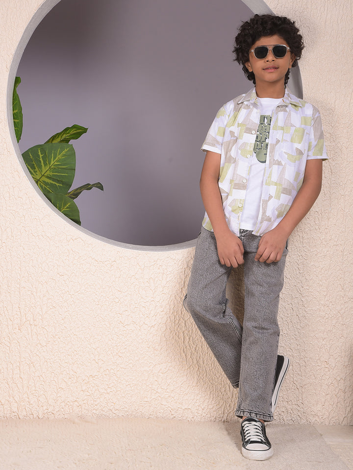 Green Printed Shirt & Tee Set Layered Look