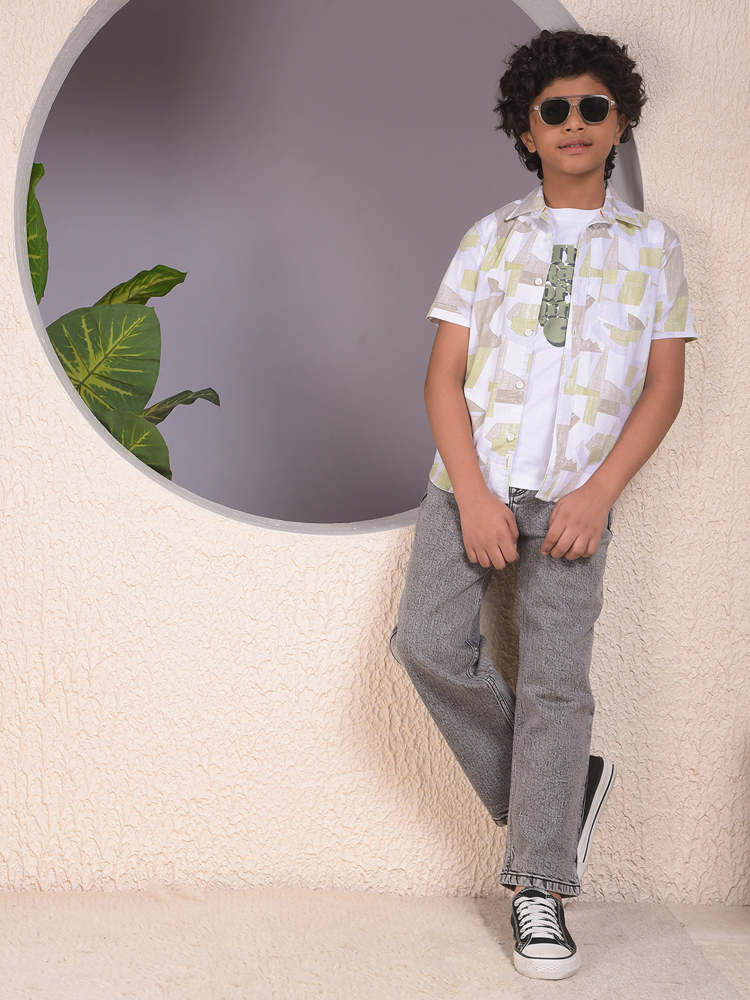 Green Printed Shirt & Tee Set Layered Look