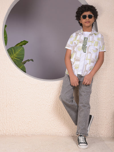 Green Printed Shirt & Tee Set Layered Look