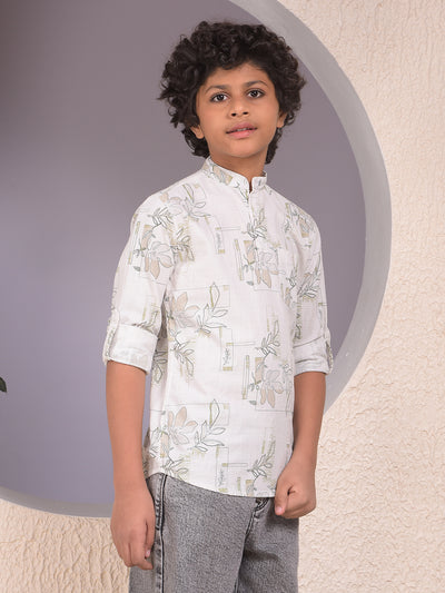 White Floral Print 100% Cotton Kurta