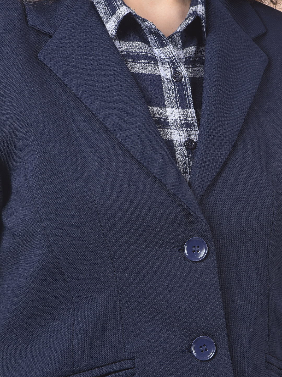 Navy Blue Notched Lapel Single-Breasted Blazer