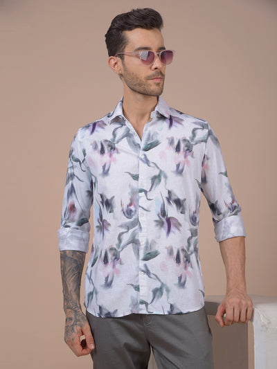 Multi-Color Floral Print Linen Shirt