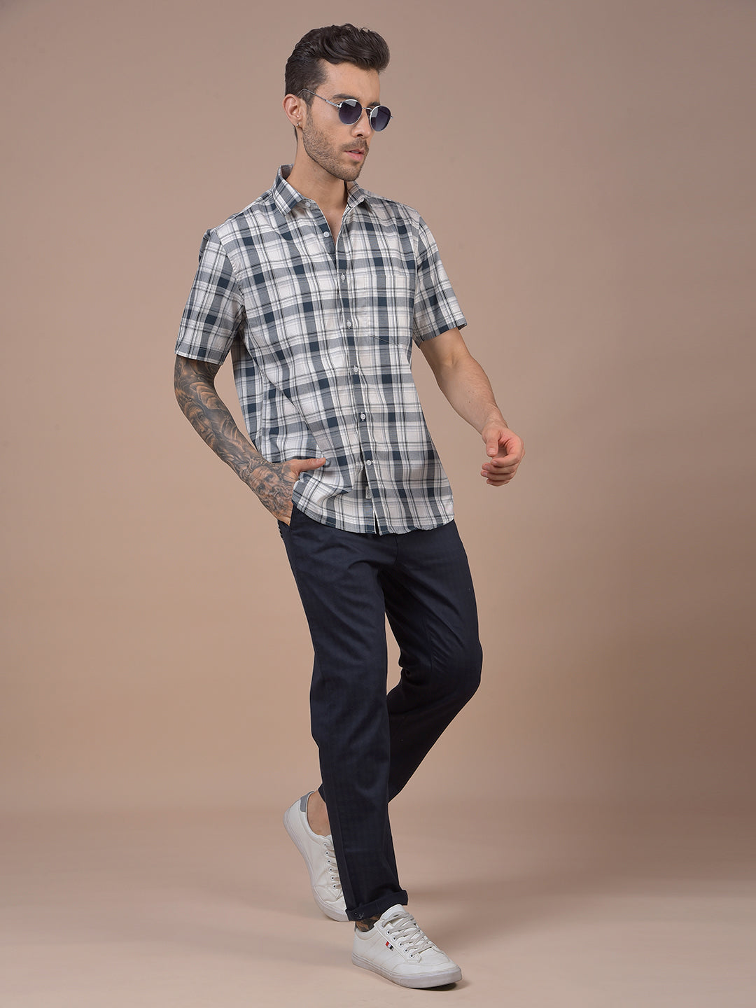 Grey Checked 100% Cotton Shirt