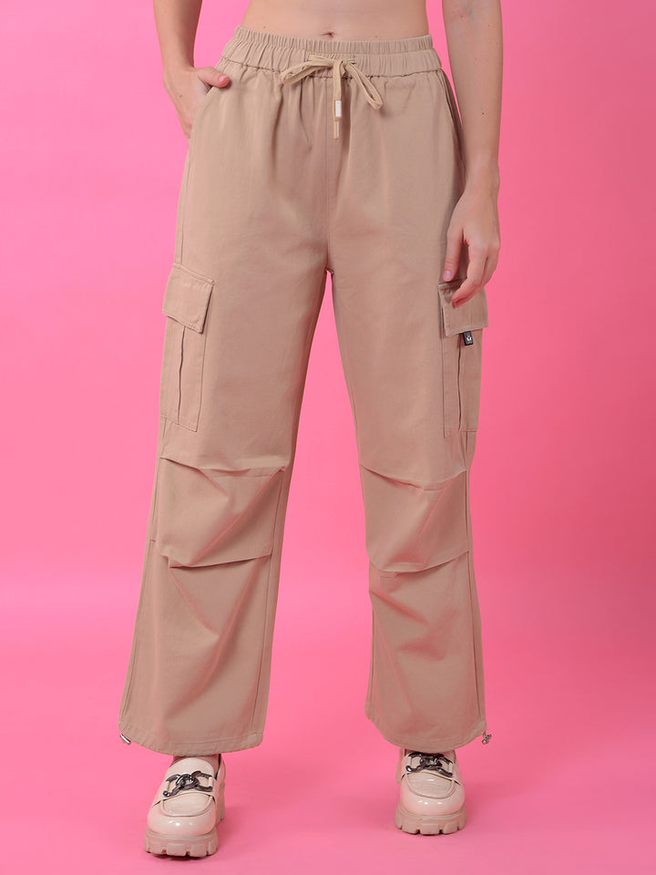 Beige Loose Fit Cargo Trousers