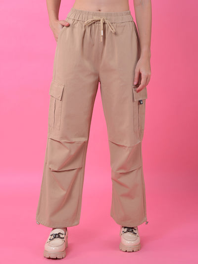 Beige Loose Fit Cargo Trousers