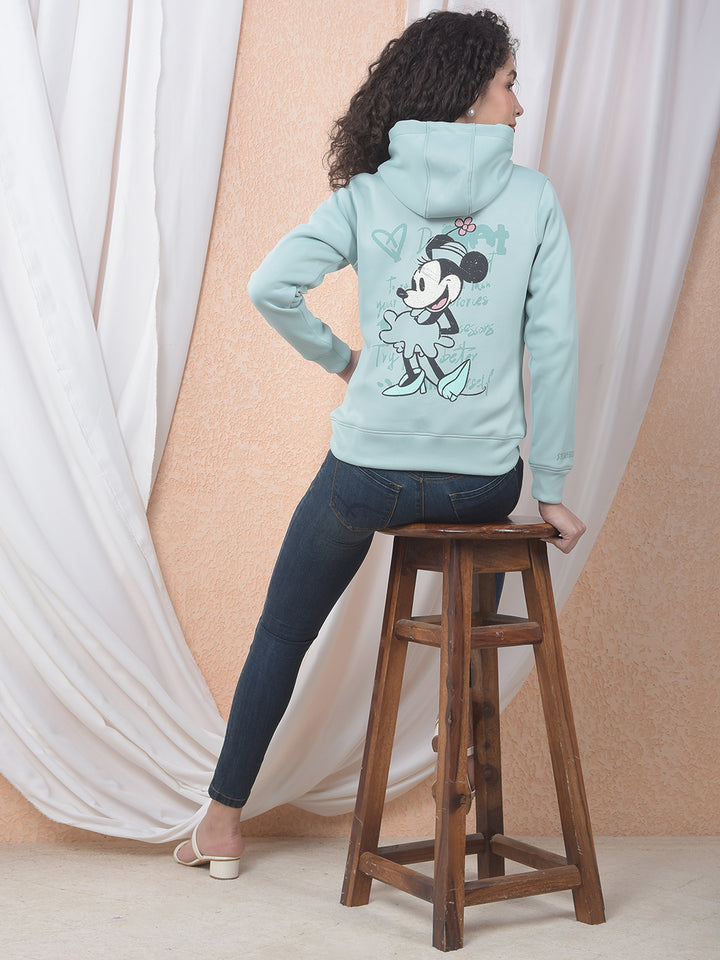 Mint Green Graphic Printed Hooded Sweatshirt