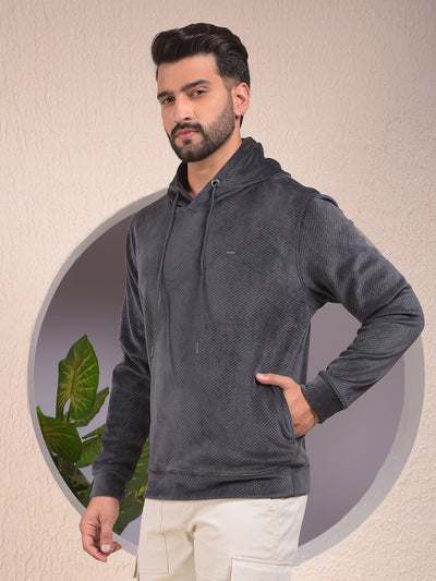 Grey Jacquard Hooded Neck Sweatshirt