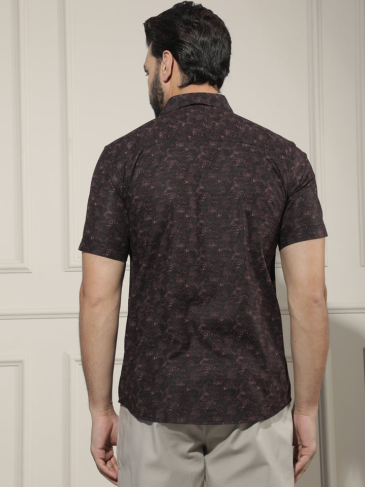 Wine Floral Print Shirt