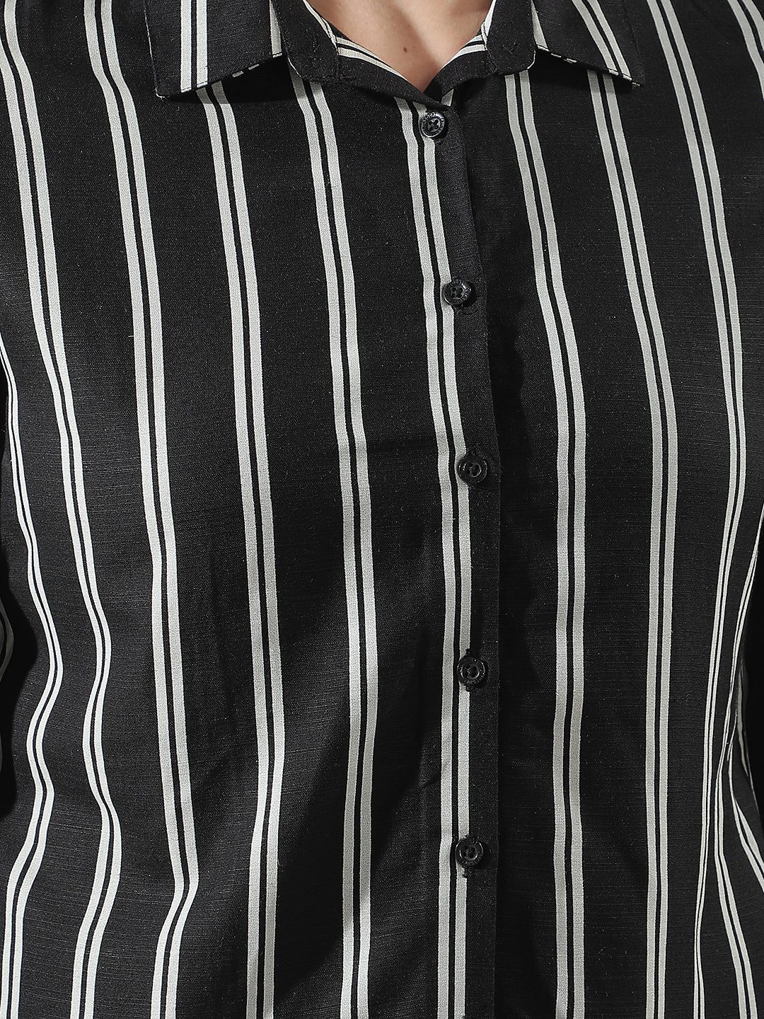 Black Vertical Striped Linen Shirt