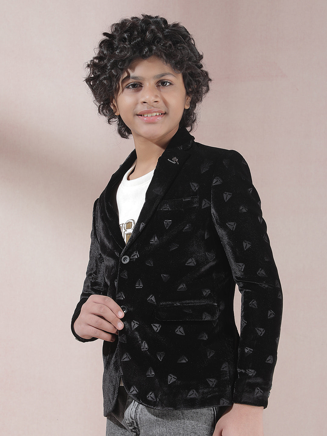 Velvet Printed Black Blazer