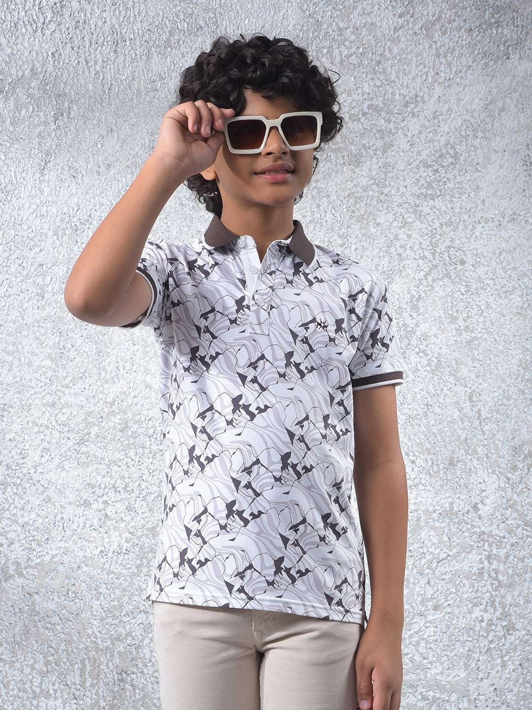 Brown Printed Polo Neck T-Shirt