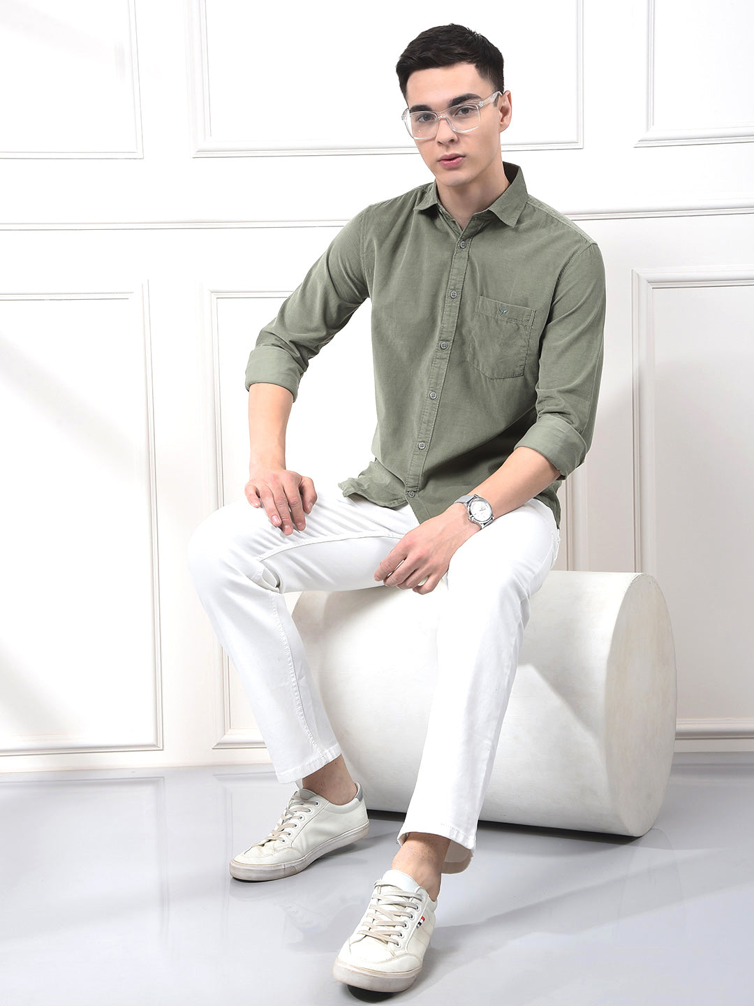 Green 100% Cotton Corduroy Shirt
