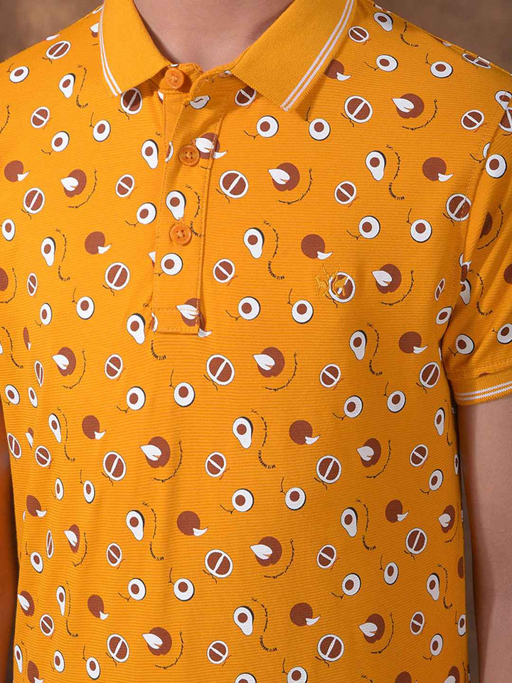 Mustard Printed Polo Neck T-Shirt