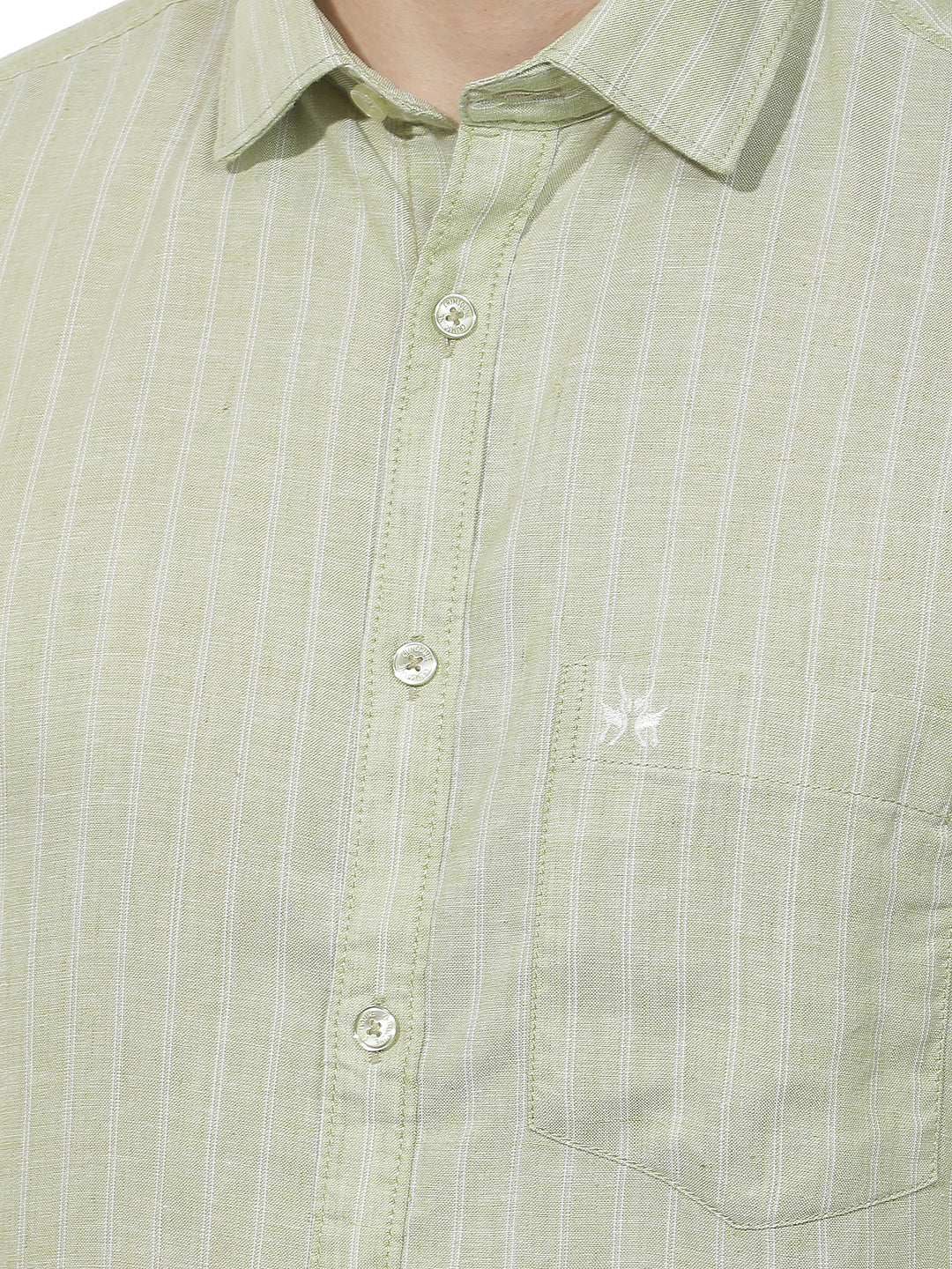 Green Vertical Striped Linen Shirt