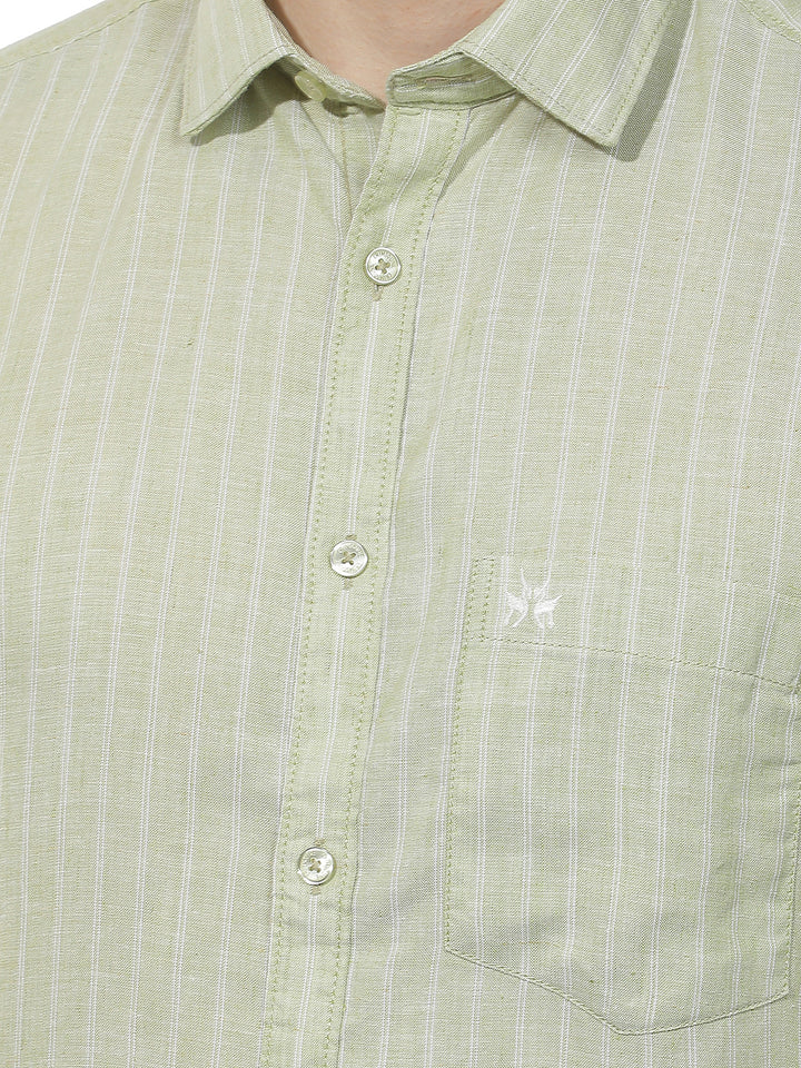 Green Vertical Striped Linen Shirt