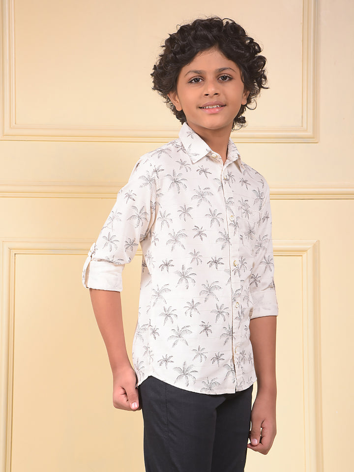 White Floral Print 100% Cotton Shirt