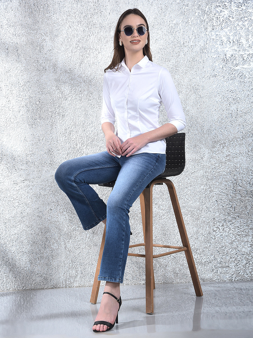 Flattering Blue High-Waist Bootcut Denim Jeans-Women Jeans-Crimsoune Club