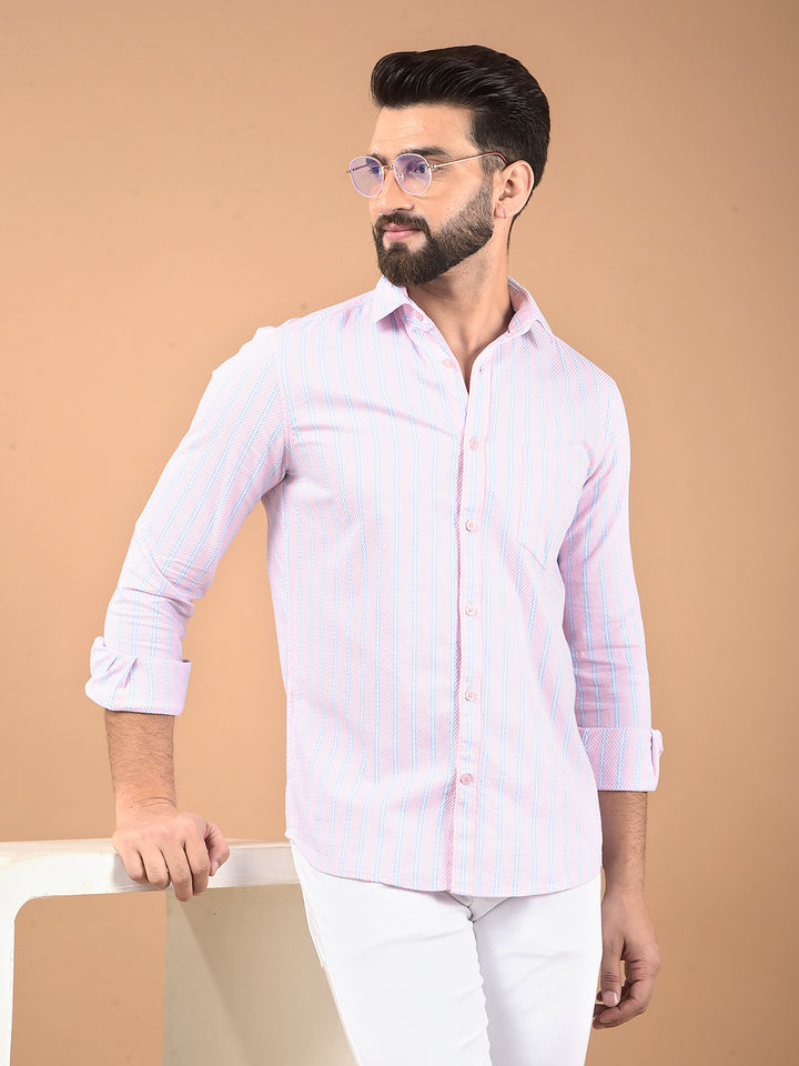 Pink Vertical Stripes 100% Cotton Shirt-Men Shirts-Crimsoune Club
