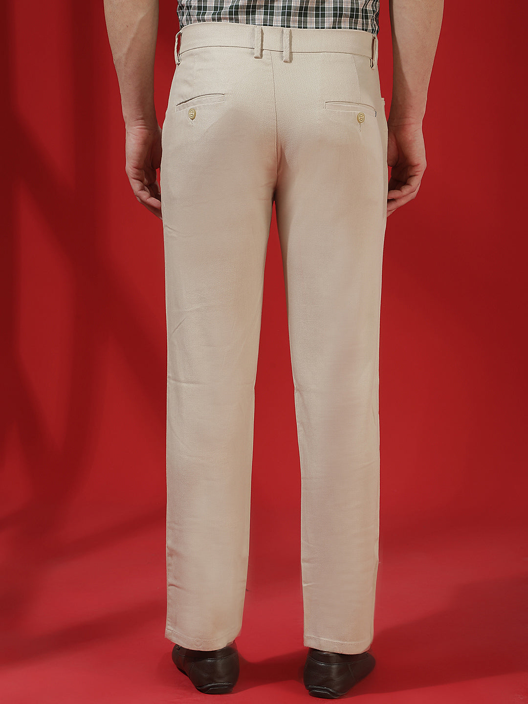 Beige Linen Dobby Texture Trousers