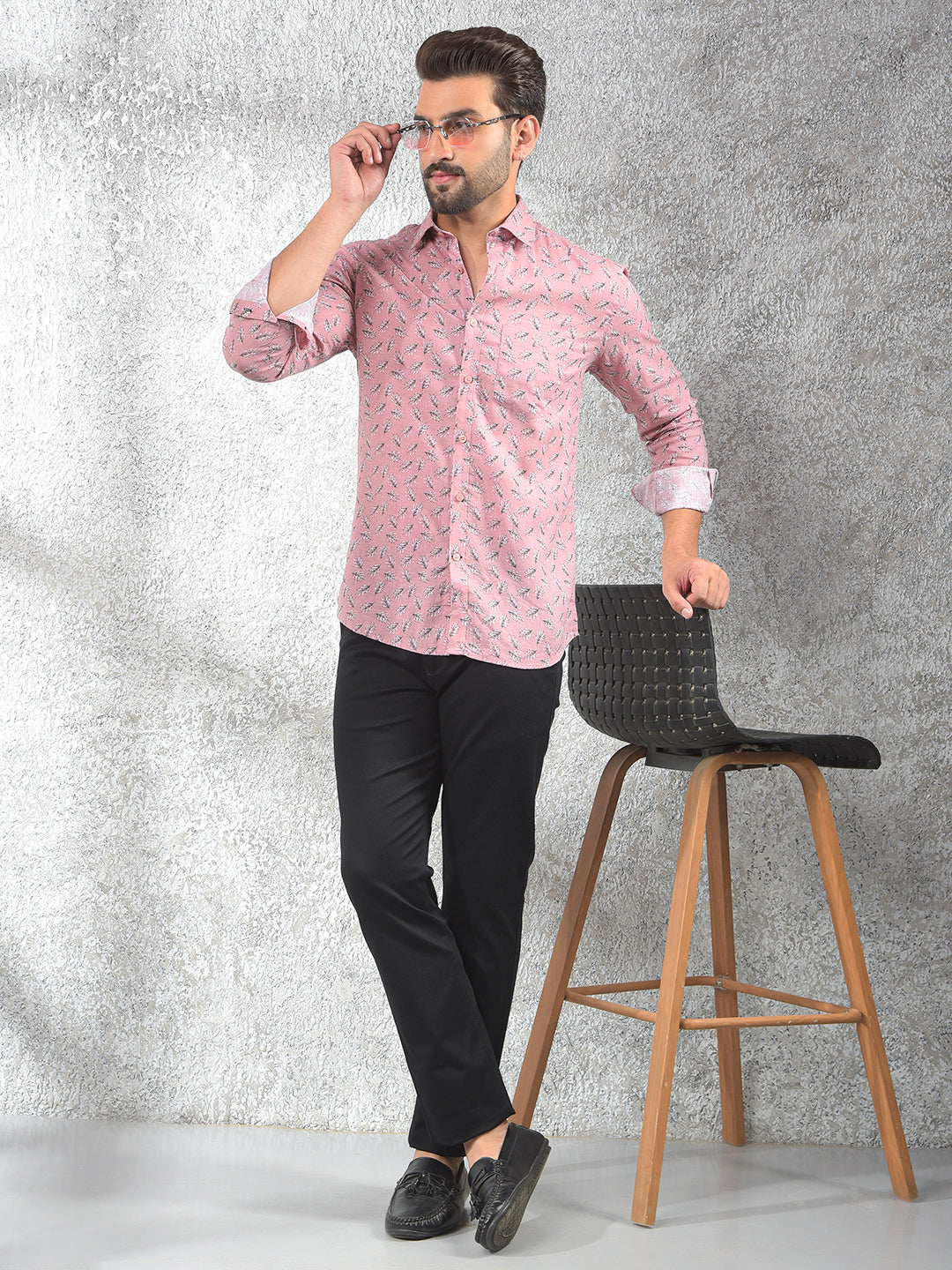 Pink Printed Shirt-Men Shirts-Crimsoune Club