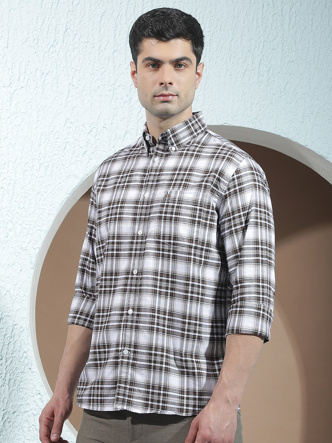 Brown 100% Cotton Checked Shirt