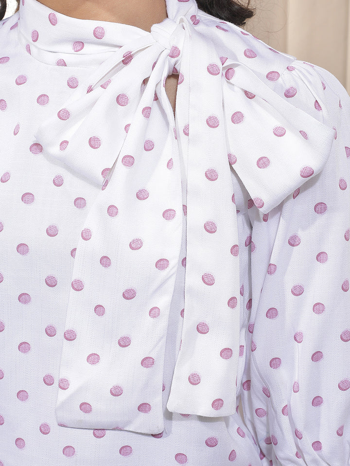Maroon Polka Dots Printed Bow Tie Top