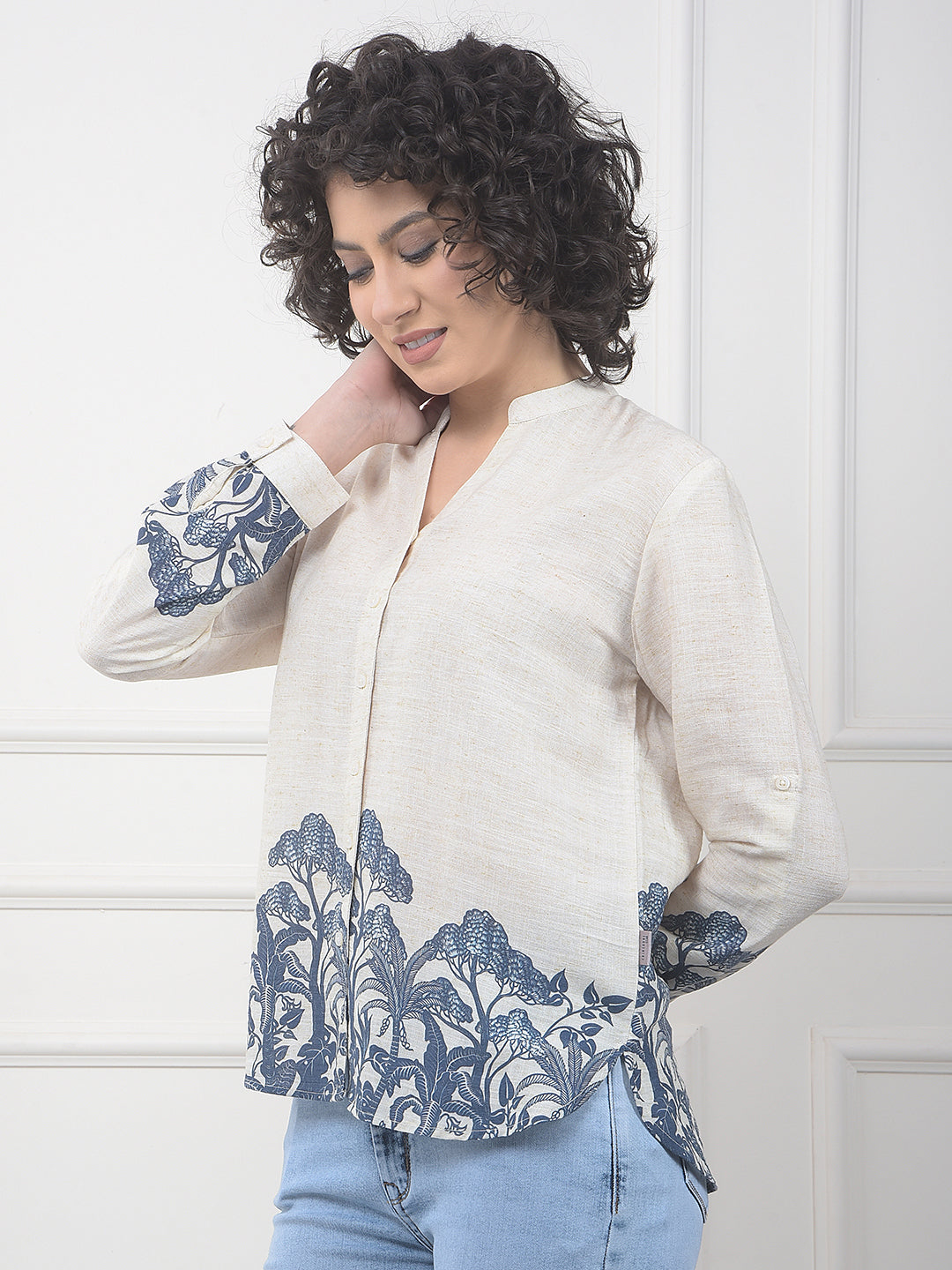 Beige Floral Print Shirt