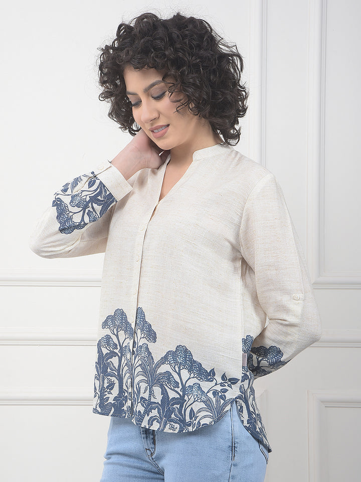 Beige Floral Print Shirt