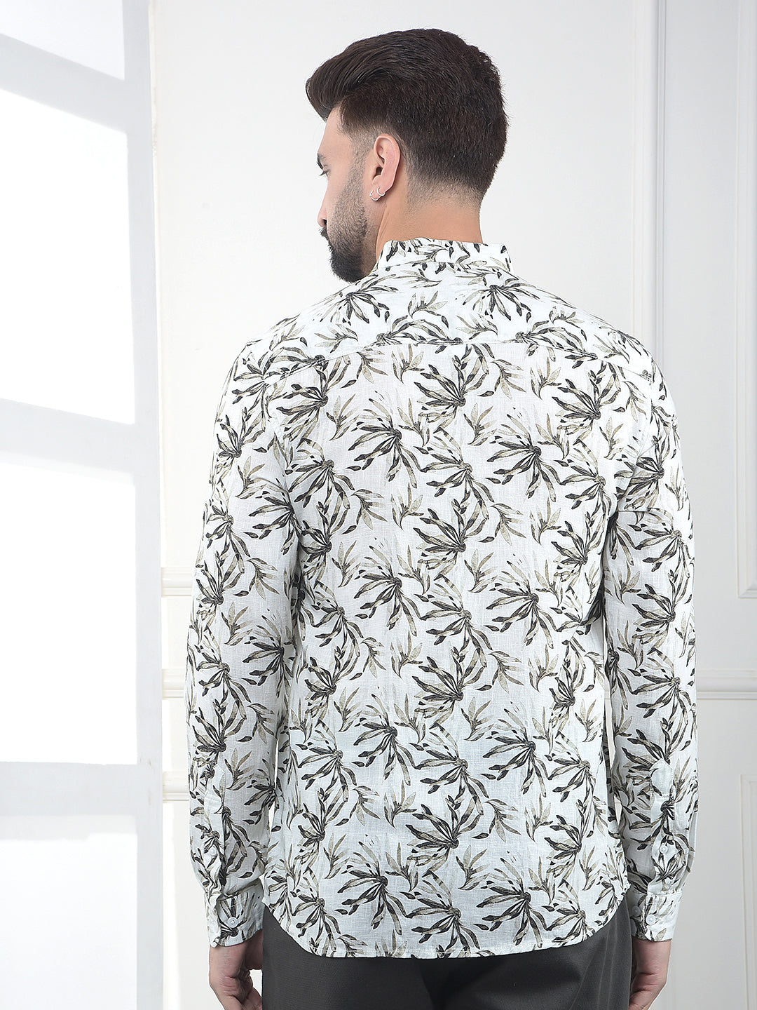Olive Floral Printed Linen Kurta