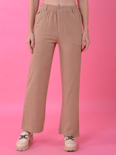 Beige Straight Linen Trousers
