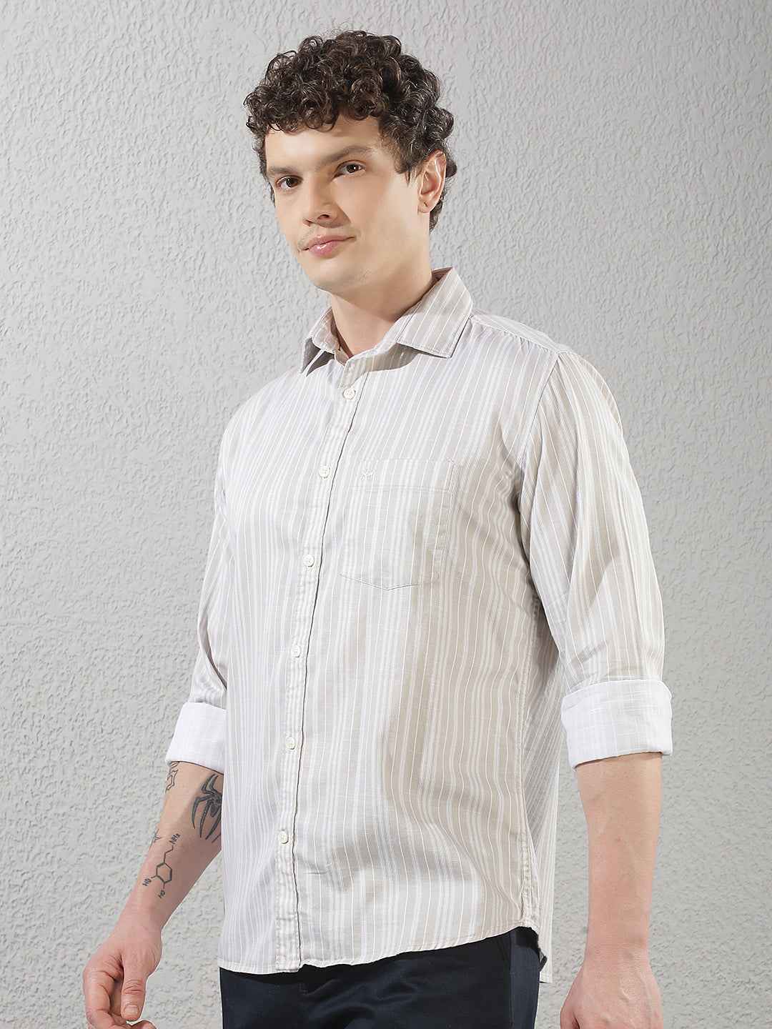 Beige Vertical Stripes Shirt