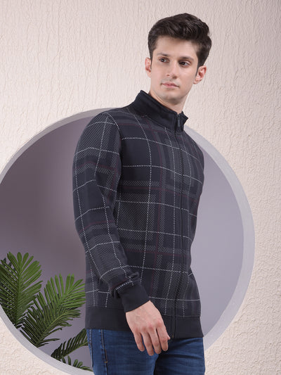 Sleek Navy Blue Checked Sweatshirt