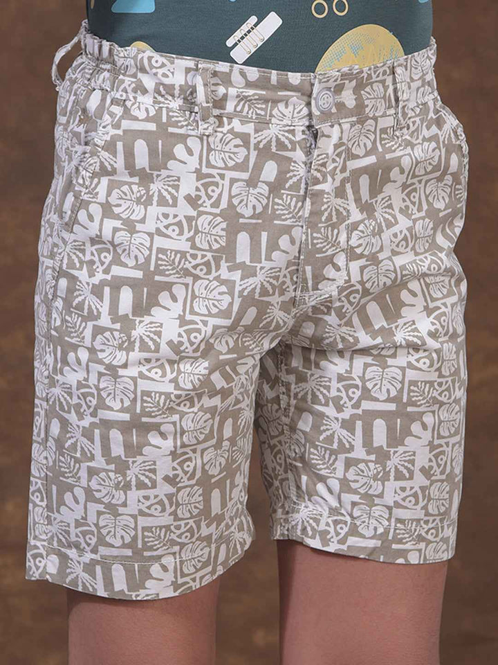 Khaki Printed 100% Cotton Shorts