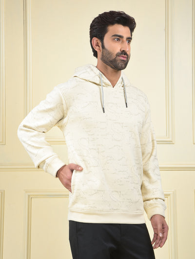 Cream Printed Hooded Neck Sweatshirt
