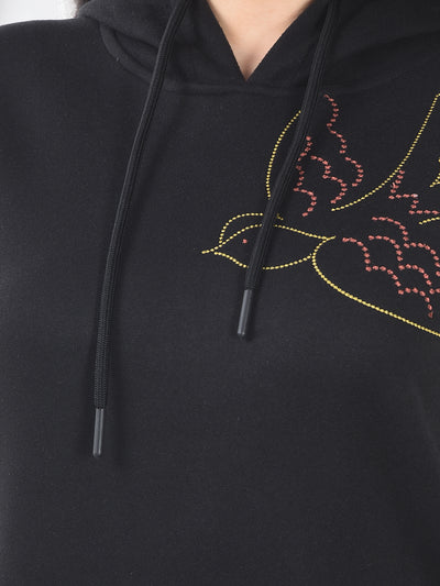 Black Graphic Print Hooded Neck Sweatshirt