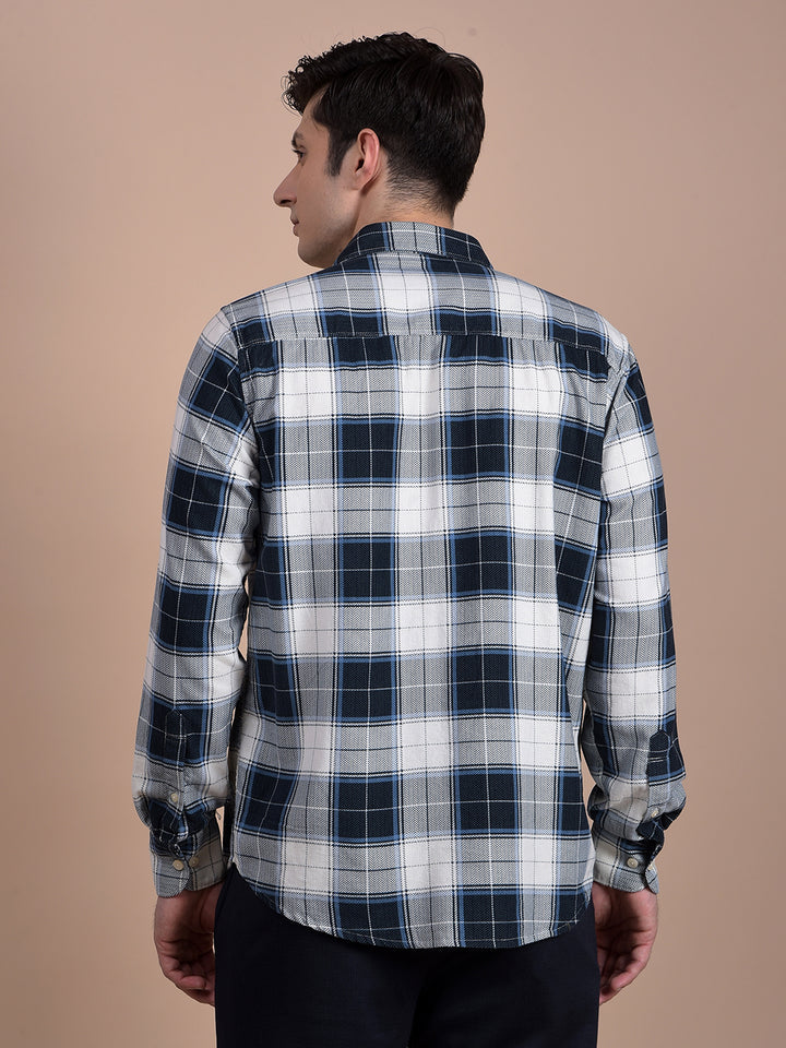 Blue Checked 100% Cotton Corduroy Shirt