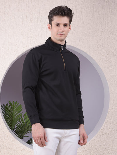 Black Half-Zip High-Neck Sweatshirt