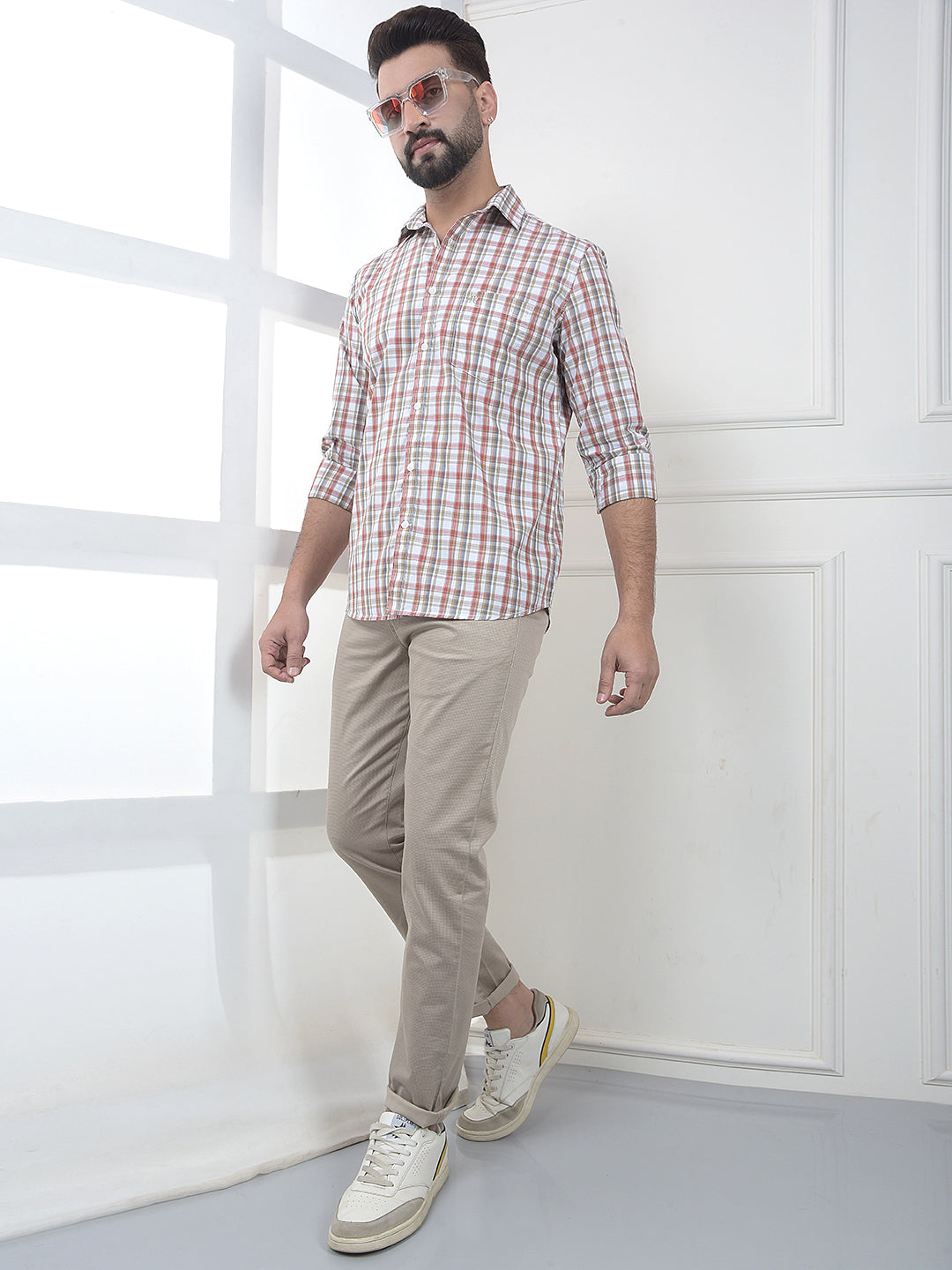 Beige Jacquard Trousers