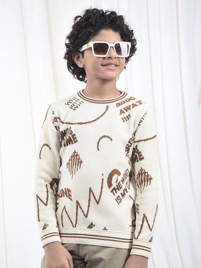 Cream Typographic Print Knitted Sweater