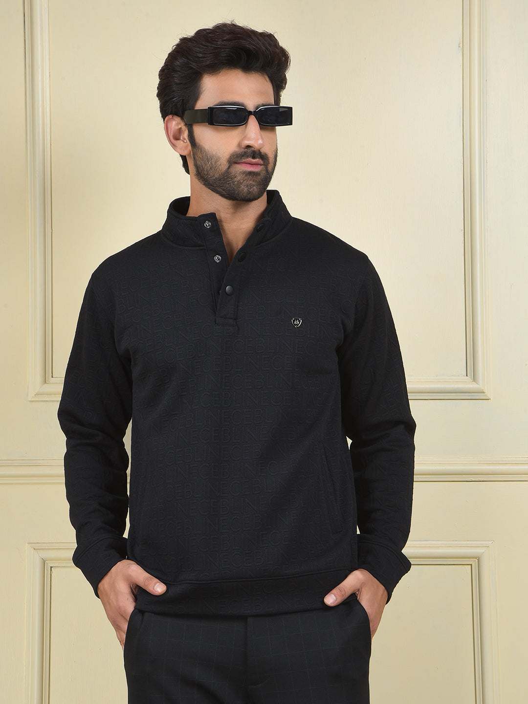 Black Embossed Polo Sweatshirt