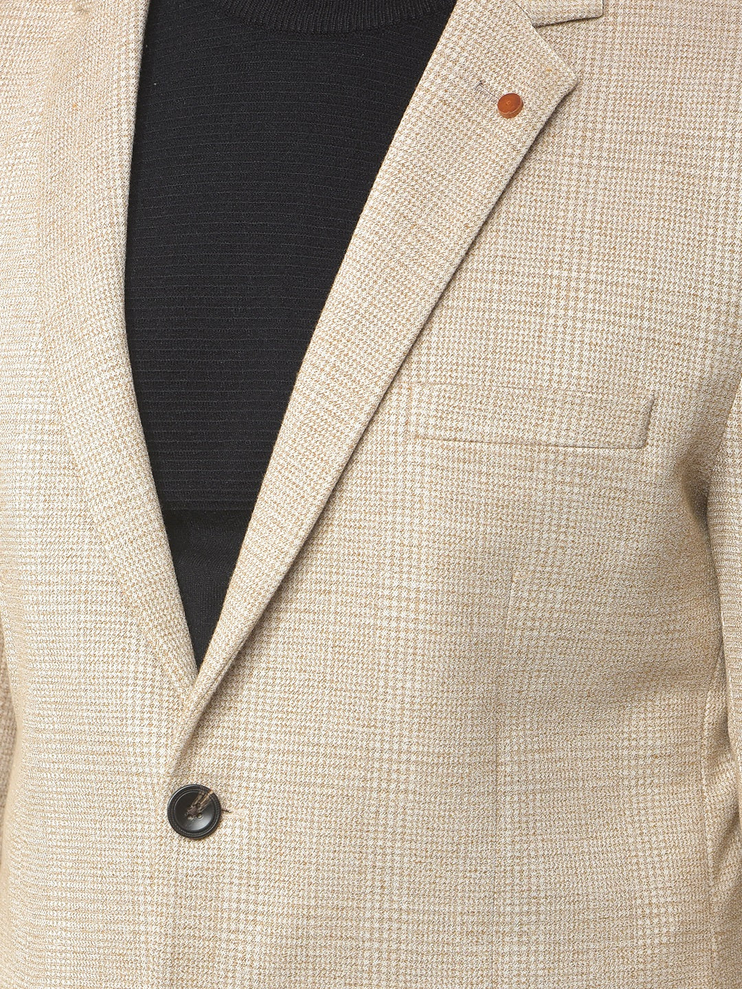 Beige Checked Notched Lapel Single-Breasted Blazer
