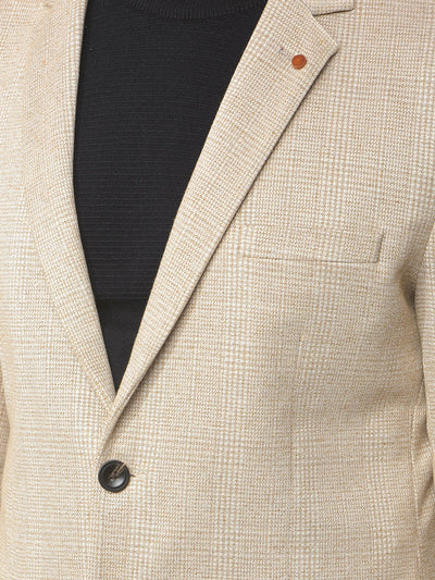 Beige Checked Notched Lapel Single-Breasted Blazer