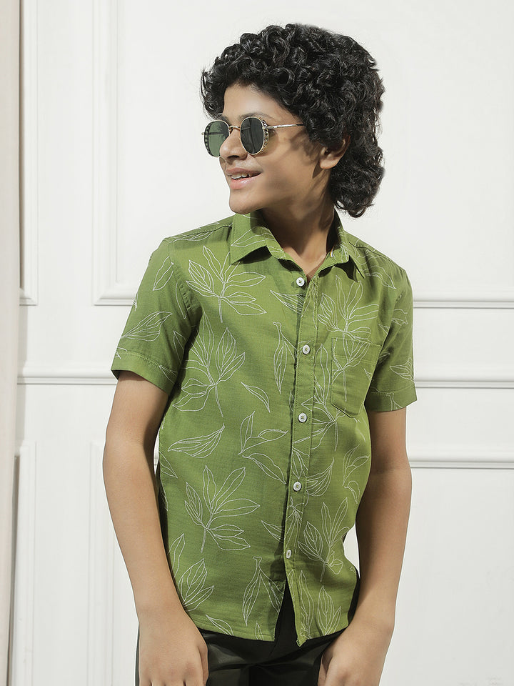 Fern Green 100% Cotton Botanical Print Shirt