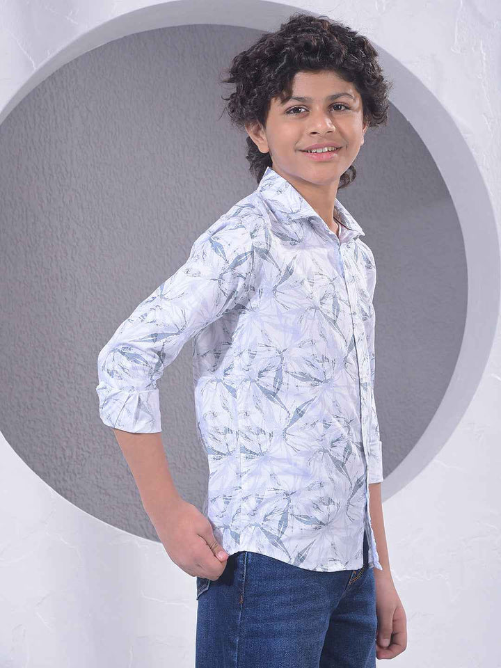 White Floral Print Modal Shirt