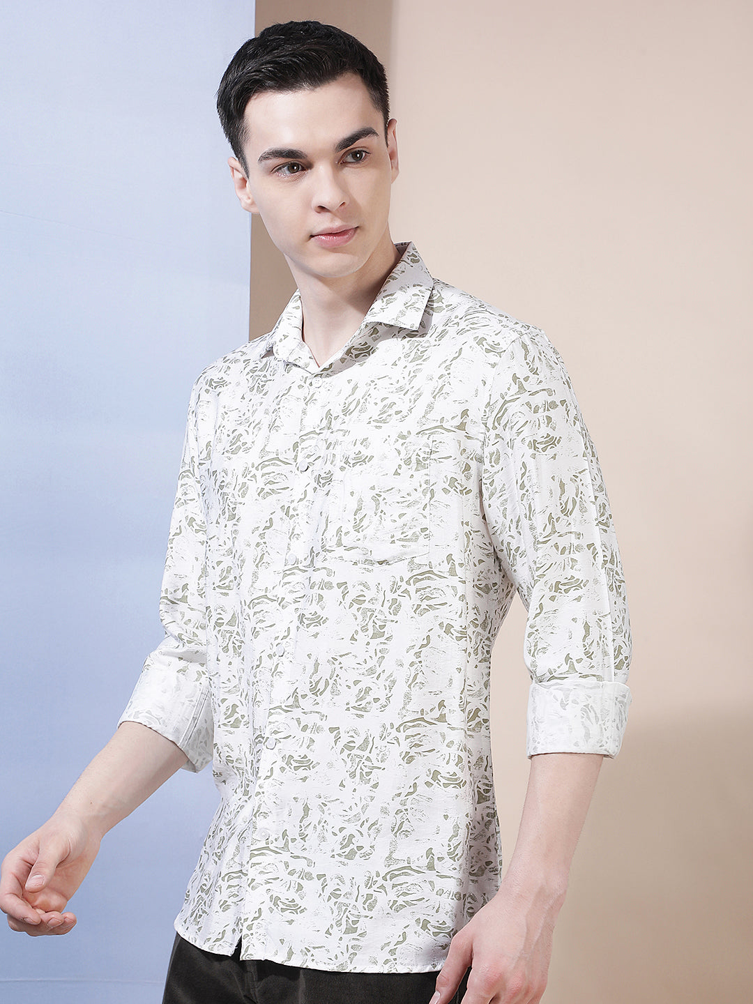 Structured Emerald Green Printed Shirt