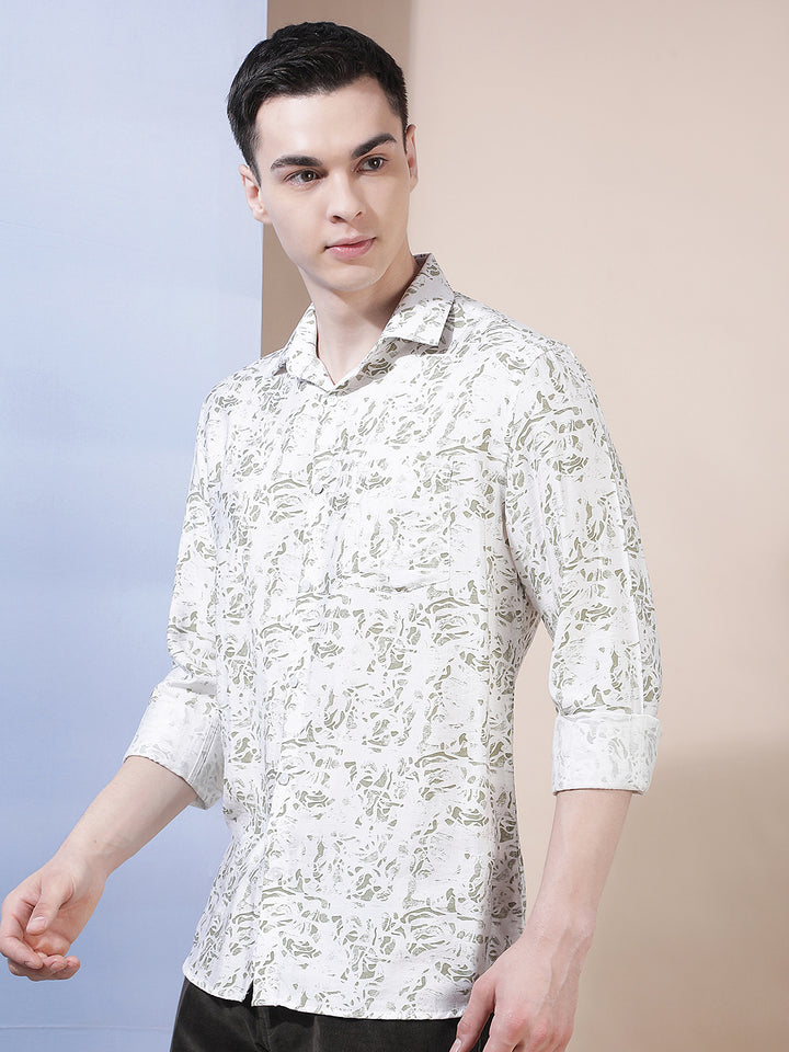 Structured Emerald Green Printed Shirt