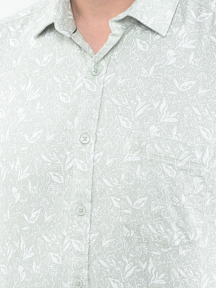 Green Floral Printed 100% Cotton Shirt